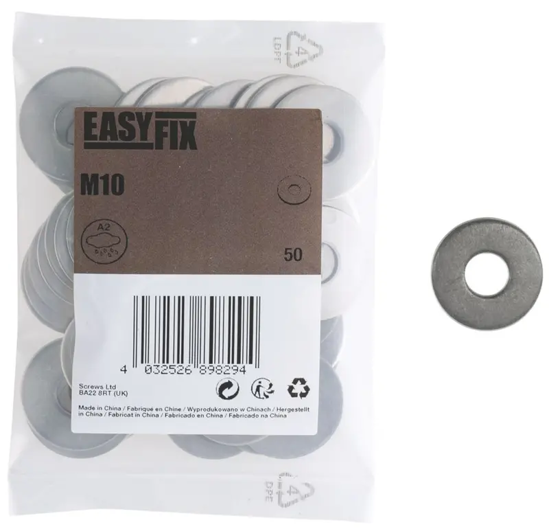 Easyfix A2 Stainless Steel M10 Washers (1.4Mm Thick, 50-Pack) 1