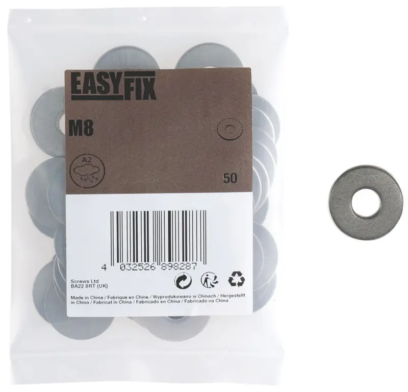 Easyfix A2 Stainless Steel M8 Washers (1.4Mm Thick, 50-Pack) 1