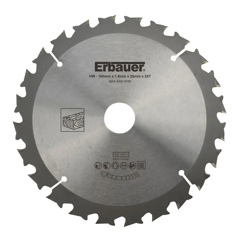 Erbauer 160Mm Wood-Cut Tct Circular Blade – 20Mm Hub, 24-Tooth General Purpose 1
