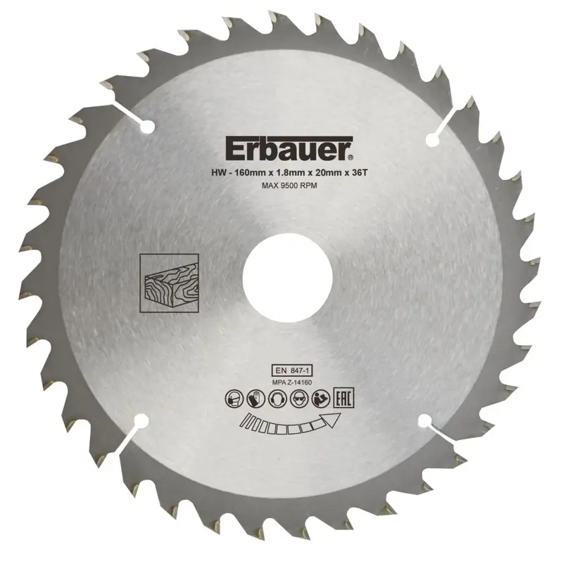 Erbauer 160Mm Wood-Cut Tct Saw Blade – 20Mm Bore, 36 Teeth For Smooth Cuts 1
