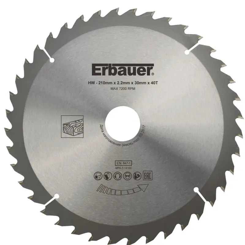 Erbauer 210Mm Wood-Cut Tct Circular Saw Blade – 30Mm Arbor, 40 Teeth For All-Around Use 1