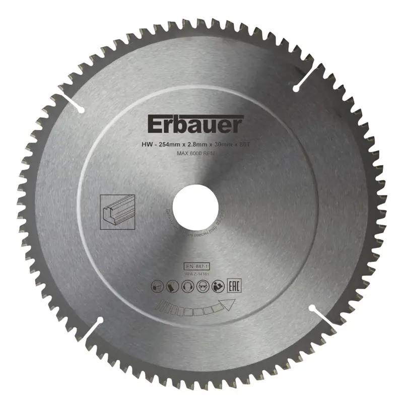 Erbauer 254Mm Aluminium-Cut Tct Saw Blade – 30Mm Arbor, 80-Tooth Precision Design 1