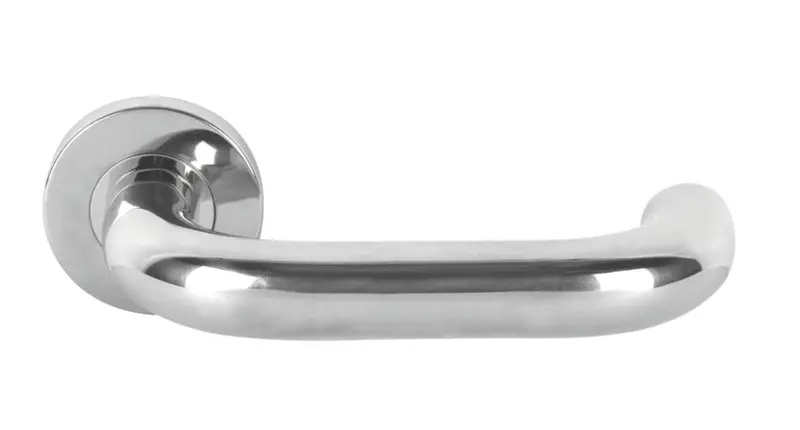 Eurospec Fire-Rated Safety Lever Handle On Rose – Polished Stainless Steel Pair 1
