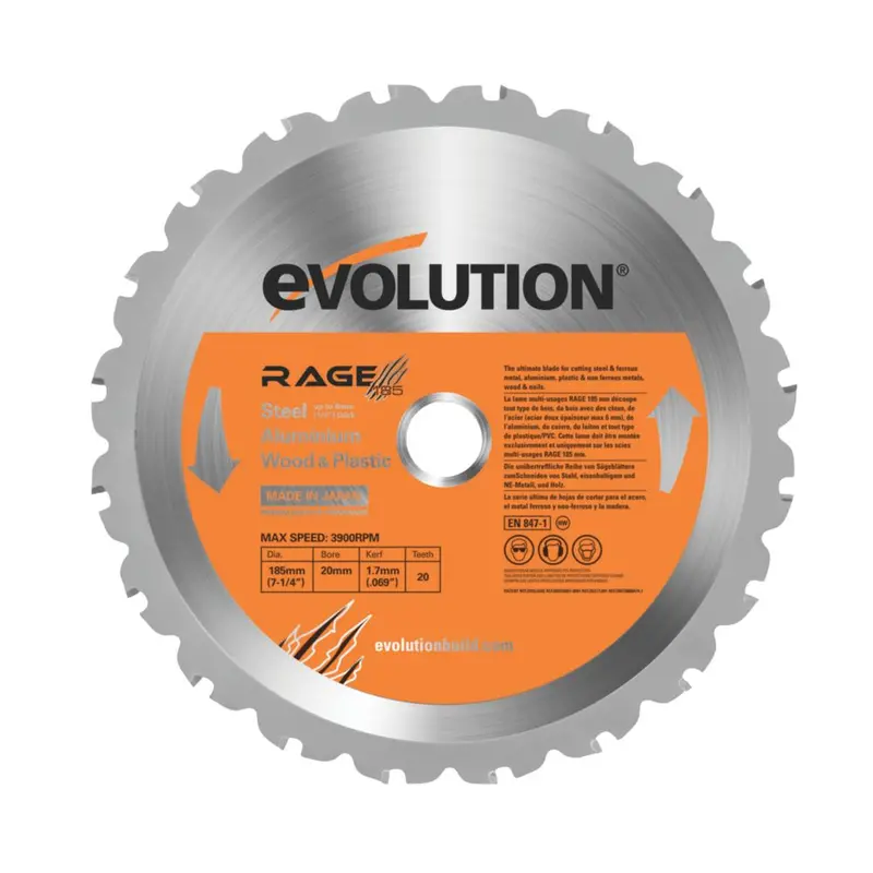 Evolution 185Mm Wood-And-Metal Circular Saw Blade – 20Mm Arbor, 20-Tooth Bi-Metal Design 1