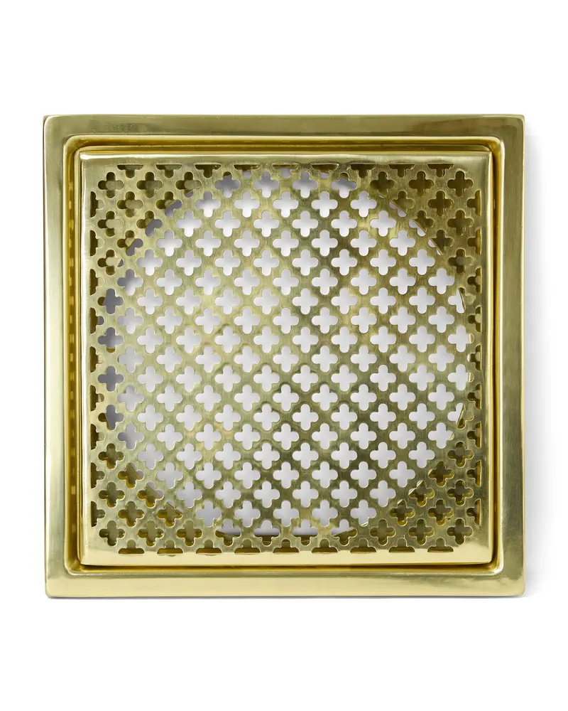Floor Drain Grate – Clover Design In Solid Brass, 200 × 200 Mm 1