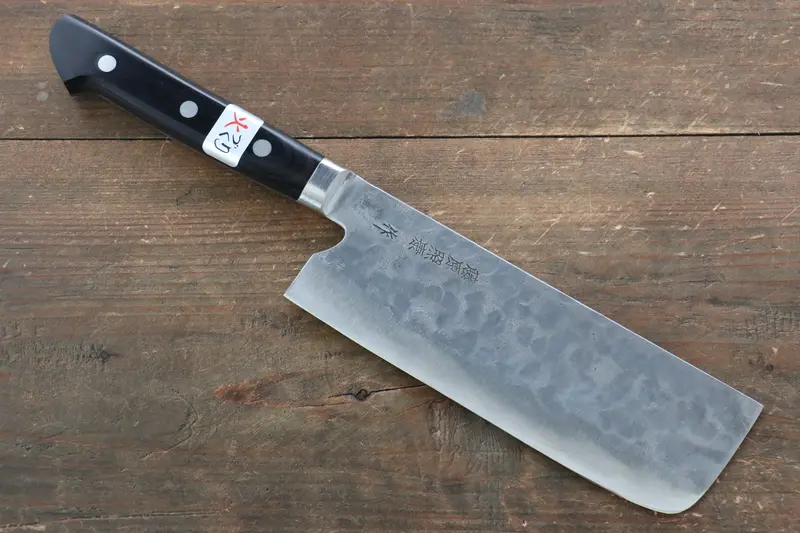 Fujiwara Teruyasu Maboroshi White Steel #1 Nashiji Nakiri – 165Mm Hammered, Black Pakka Wood Handle 1