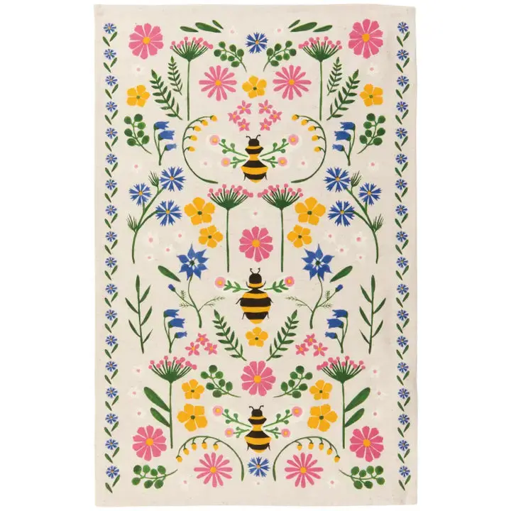 Garden Bee Pattern Dish Towel – Eco-Friendly Linen Kitchen Towel 1