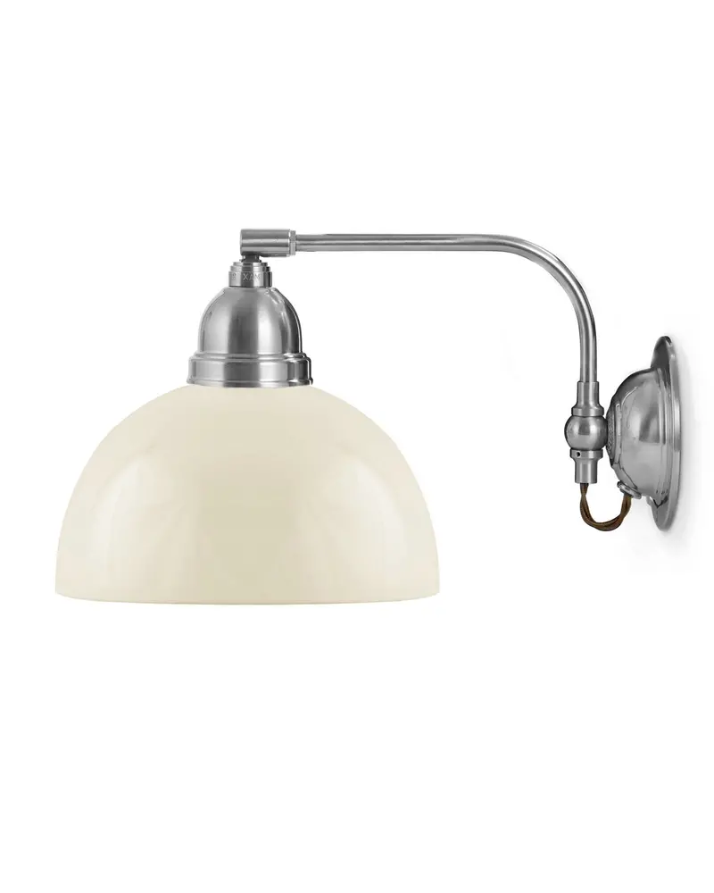 Gripenberg Wall Lamp – Nickel Base, Bone-White Half-Shade, Brown Accents 1
