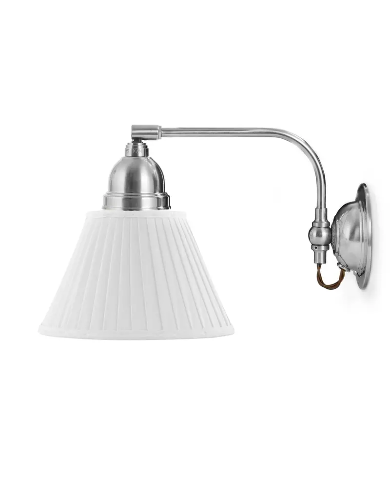 Gripenberg Wall Lamp – Nickel Base, White Fabric Shade, Brown Accents 1
