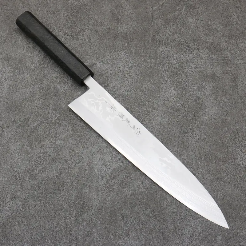 Hideo Kitaoka White Steel No.2 Mioroshi Deba – 240Mm With Black Washi-Wrapped Handle, Damascus Construction 1