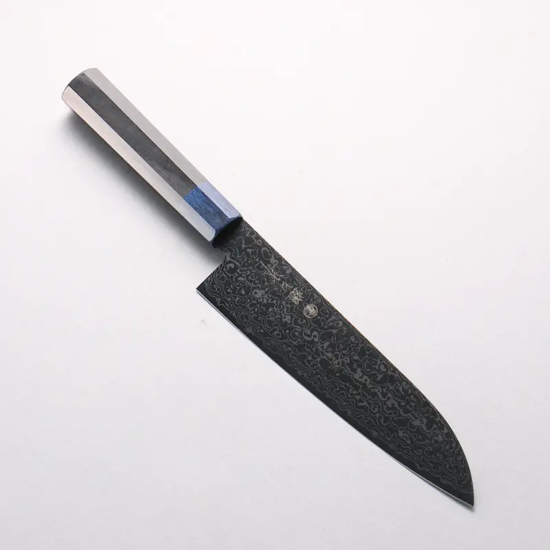 Higuchi Sg2 Black Damascus Santoku – 180Mm With Black & Navy Pakkawood Handle 1