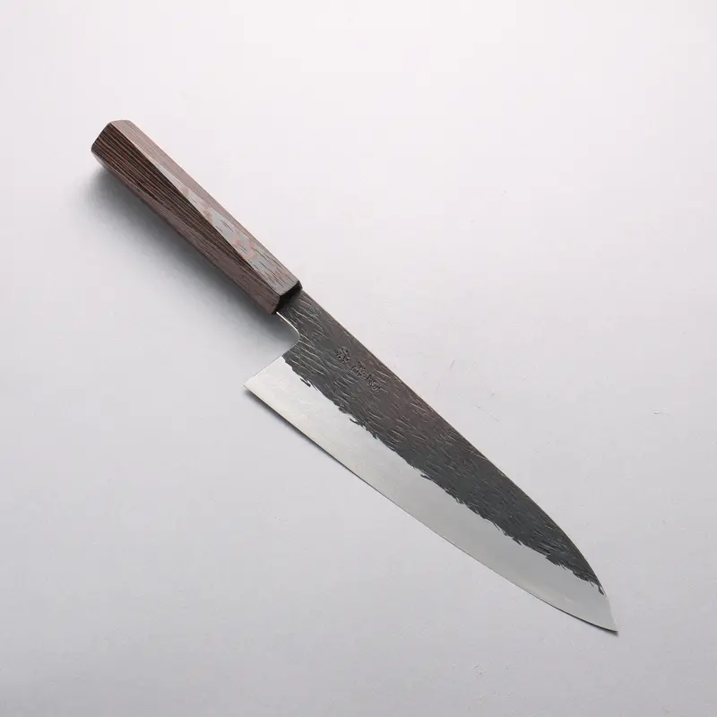 Isamitsu Abe Blue Super Hammered Black Gyuto Chef Knife – 210Mm With Pentagonal Shitan Handle 1