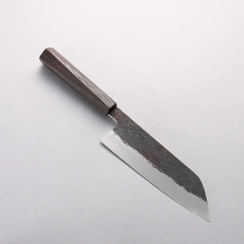 Isamitsu Abe Blue Super Hammered Black Santoku Knife – 180Mm With Pentagonal Shitan Handle 1