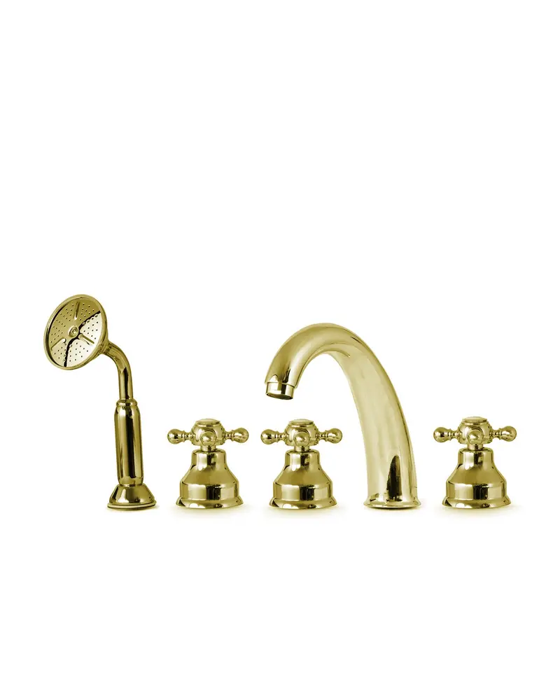 Islington 5-Hole Bathtub Faucet – Brushed Gold Deck-Mount Configuration 1