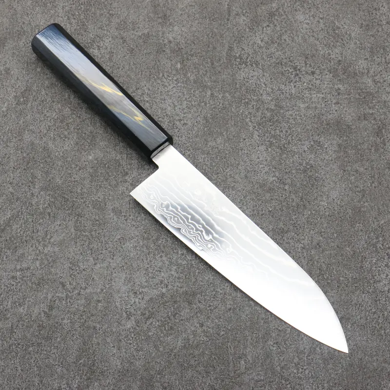 Kajin Cobalt Damascus Santoku – 180Mm Blade With Dark Blue & Gold Lacquered Handle 1