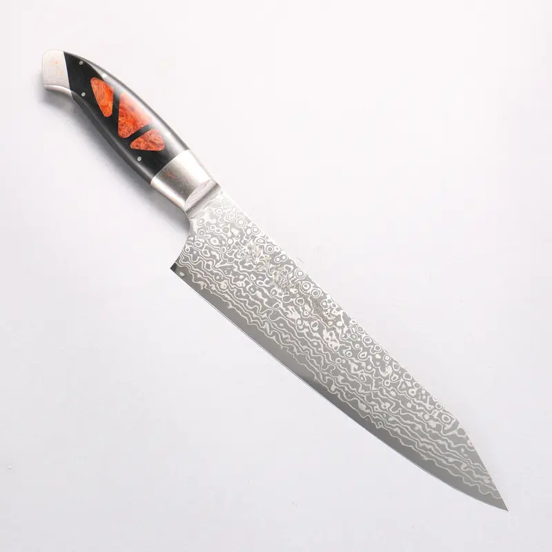 Kajin Zdp-189 Damascus Kiritsuke Gyuto – 210Mm Chinese Quince Burl Inlay Handle 1