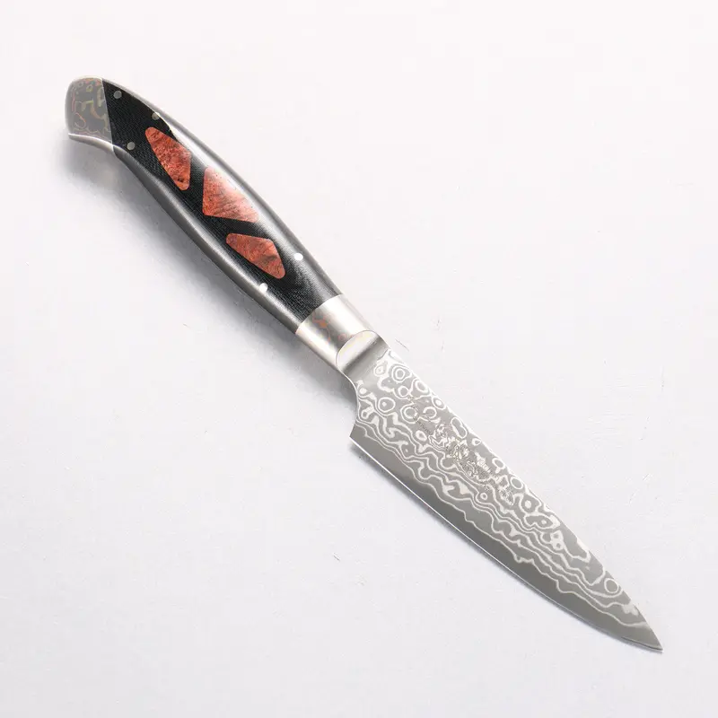 Kajin Zdp-189 Damascus Petty Knife – 95Mm Chinese Quince Burl Inlay Handle 1