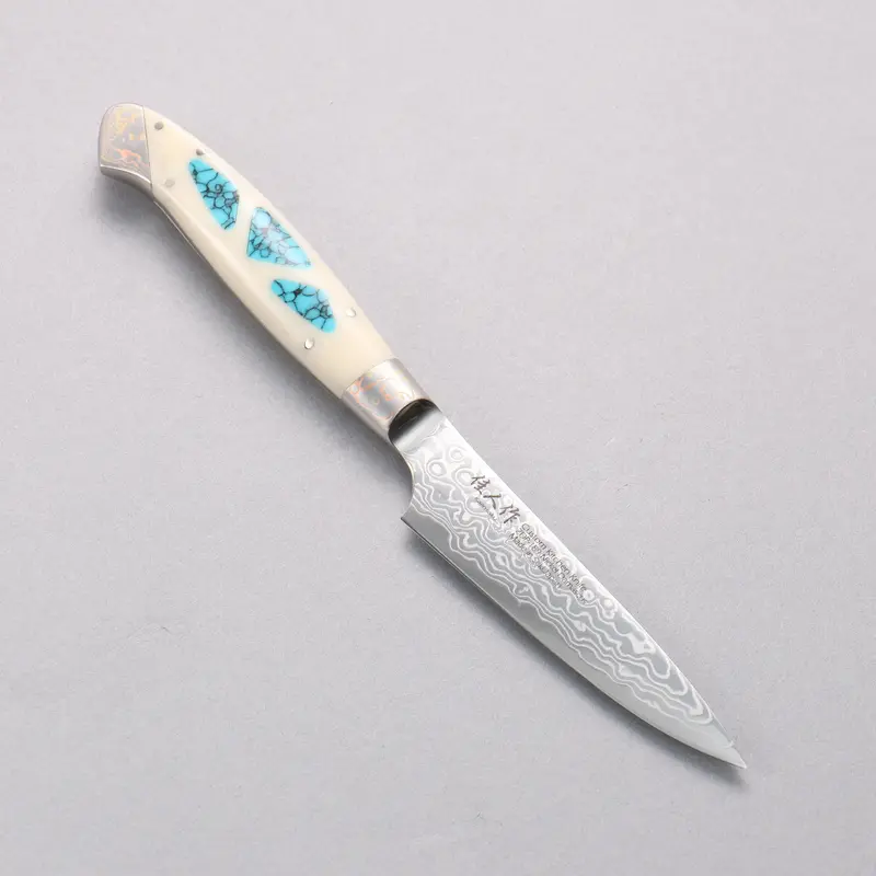 Kajin Zdp-189 Damascus Petty Knife – 95Mm Precision Utility Blade, Corian & Turquoise Inlay Handle 1