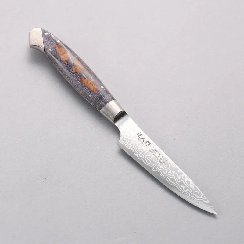 Kajin Zdp-189 Damascus Petty-Utility – 95Mm Migaki-Finished Blade, Chinese Quince Burl & Complite Inlay Handle 1