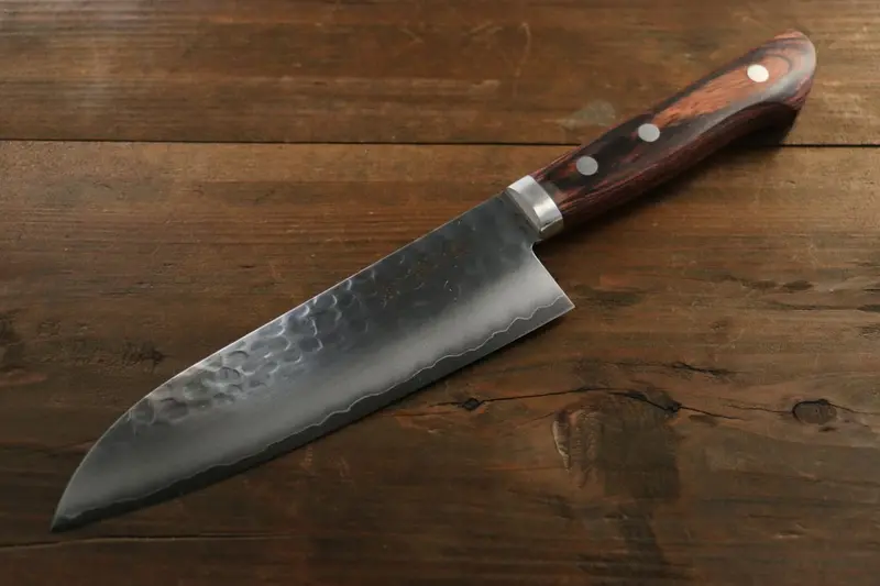 Kanetsune Santoku Knife 165Mm – Vg1 Steel, Hand-Hammered Finish, Mahogany Handle 1