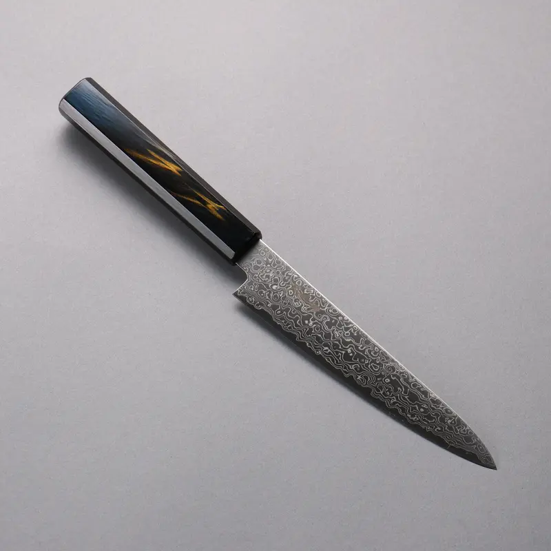 Kanjyo Sg2 Damascus Petty Knife – 150Mm High-Performance Blade With Navy & Gold Lacquered Handle 1