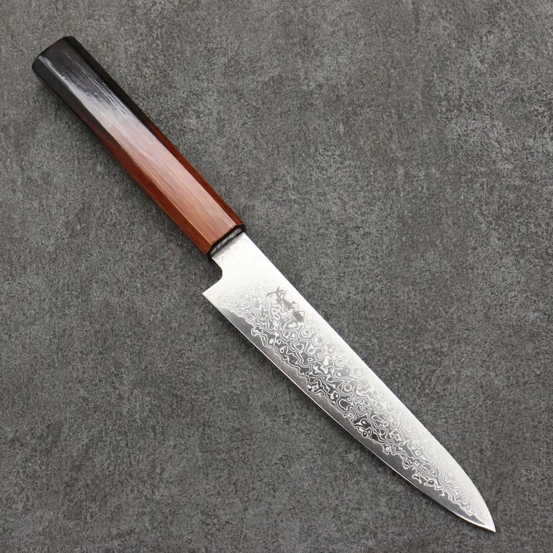Kanjyo Sg2 Damascus Utility Knife – 150Mm With Burnt Wood Lacquer Finish 1