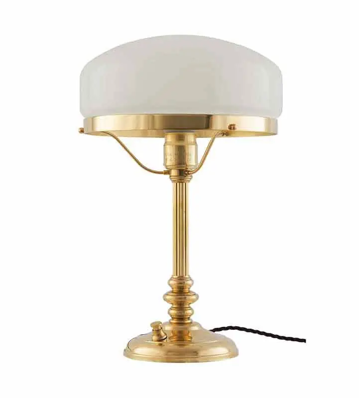 Karlfeldt Brass Table Lamp With White Fabric Shade 1