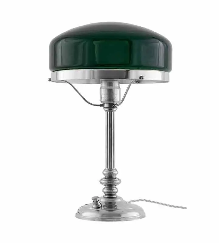 Karlfeldt Nickel Table Lamp With Green Fabric Shade 1