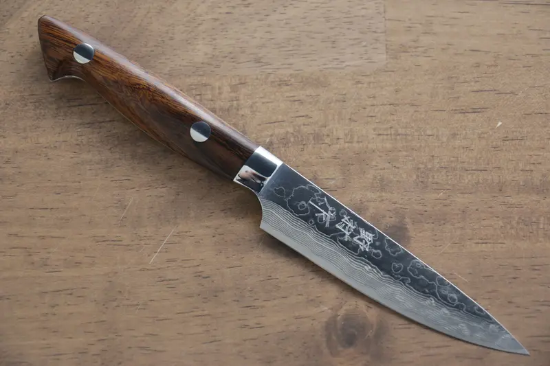 Kazuo Nomura Vg10 Damascus Petty – 100Mm, Dense Ironwood Handle 1