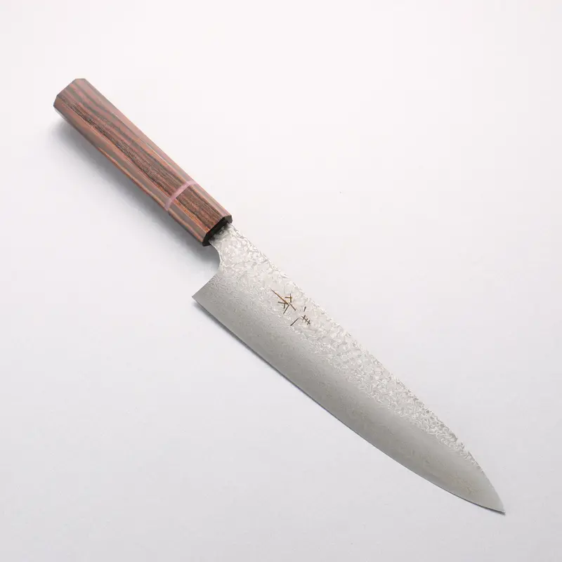 Kei Kobayashi Sg2 Damascus Gyuto – 210Mm With Striped Ebony & Pink Ring Design 1