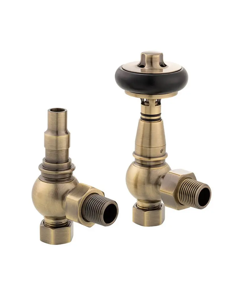 Kensington Thermostatic Radiator Valve In Polished Brass And Wood 1