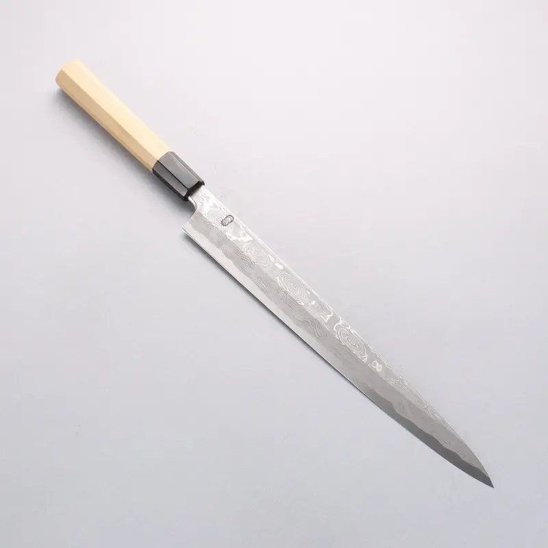 Kikuzuki Blue Steel #1 Damascus Yanagiba Knife – 300Mm With Magnolia Handle 1