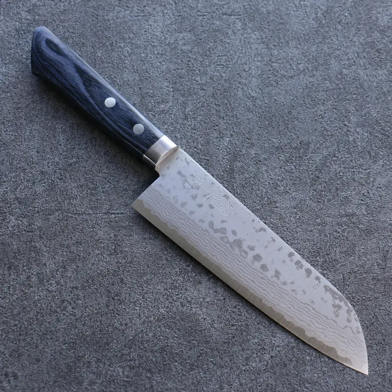 Kunihira Sairyu Vg-10 Damascus Santoku – 170Mm All-Purpose Knife With Navy Pakkawood Handle 1