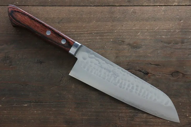 Kunihira Tanzo Vg1 Hammered Santoku – 170Mm With Mahogany Handle 1