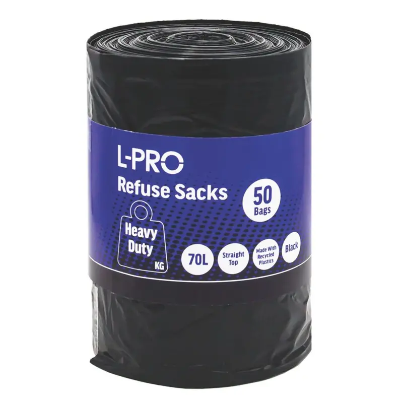 L-Pro Black 70-Litre Bin Liners – 50-Pack Durable Waste Bags 1