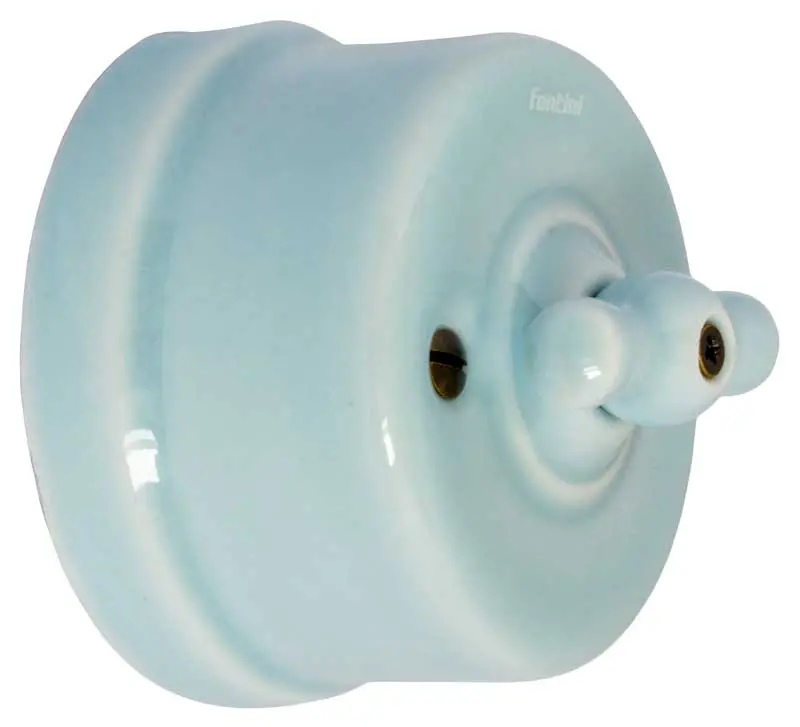 Light Blue Porcelain Wall-Mounted Light Switch Plate – Twist, Pull, And Step Function 1