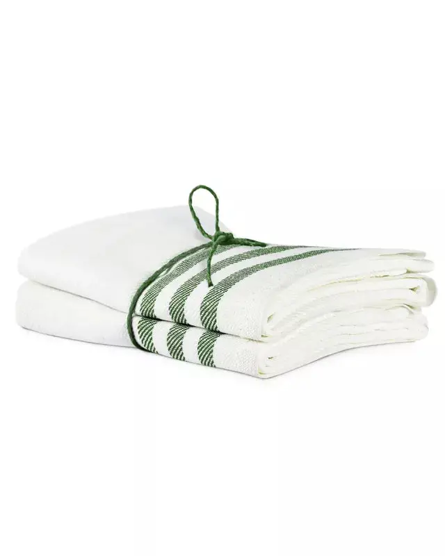 Linen Kitchen Towel Set – 2-Pack, 50X70 Cm, Bone & Green Stripe 1