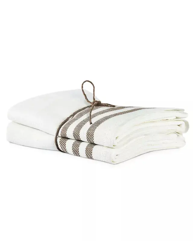 Linen Kitchen Towel Set – 2-Pack, 50X70 Cm, Bone & Natural Stripe 1