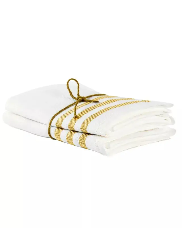 Linen Kitchen Towel Set – 2-Pack, 50X70 Cm, Bone & Ochre Stripe 1