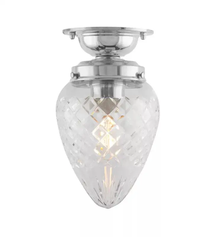 Lundkvist 80 Bathroom Fixture In Nickel With Clear Glass Drop Shade 1