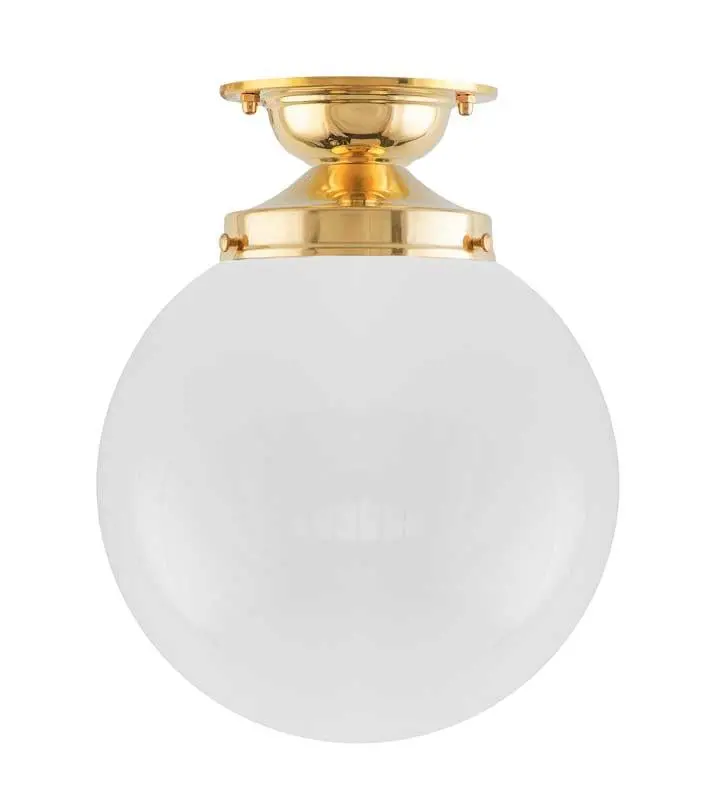 Lundkvist Ceiling Light For Bathrooms — Brass Finish With Globe Shade 1
