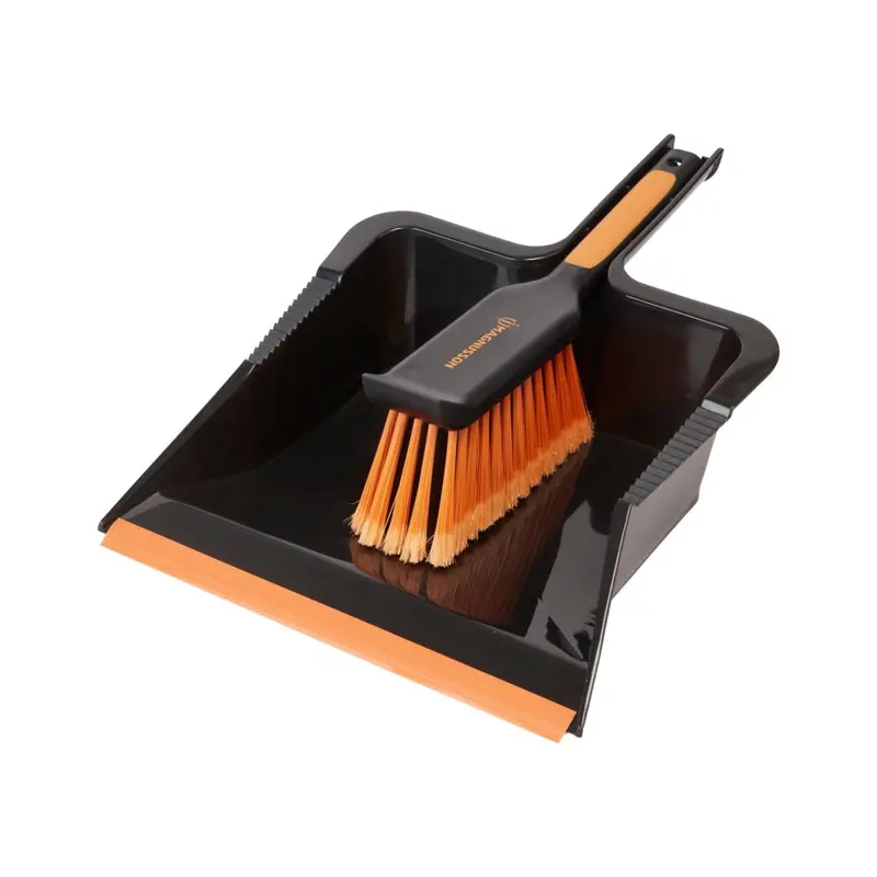 Magnusson Ergonomic Dustpan & Brush Set – Black With Orange Accents 1
