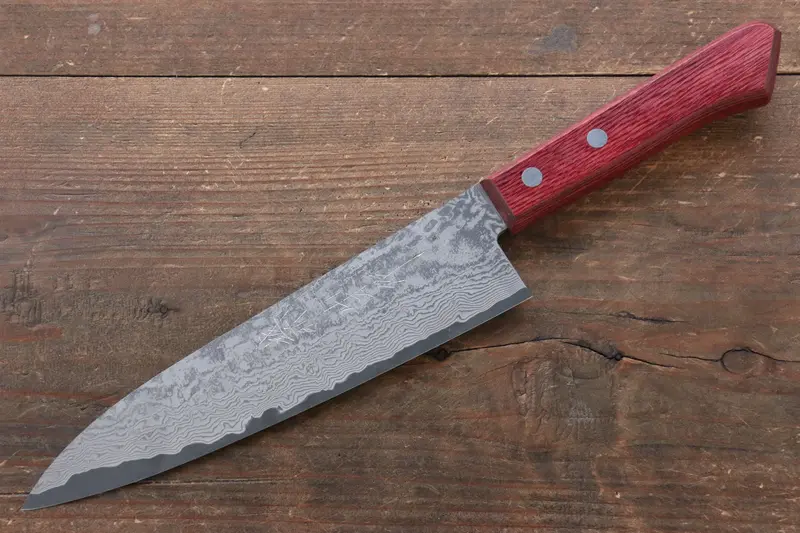 Nao Yamamoto 180Mm Vg10 Black Damascus Gyuto With Red Pakkawood Grip 1
