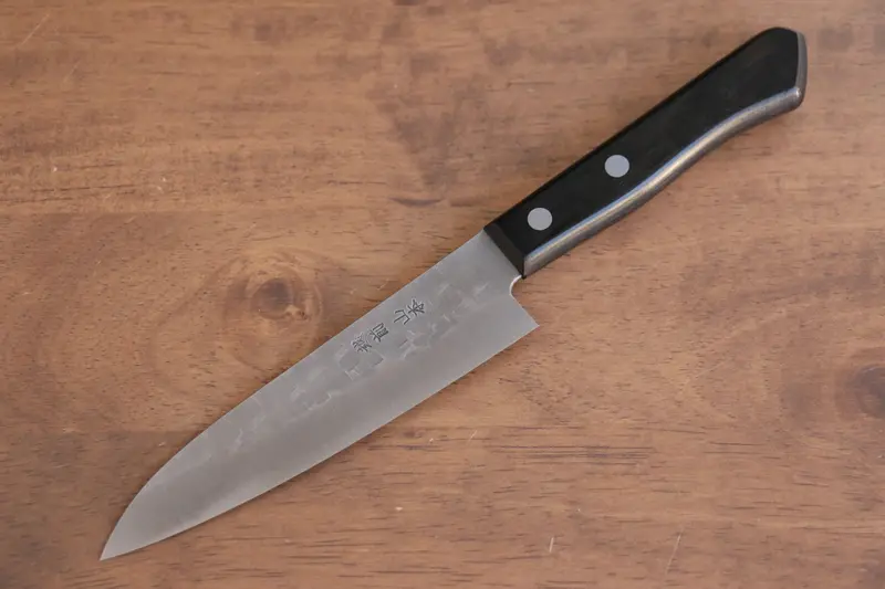 Nao Yamamoto Aus-8 Hammered Petty Knife – 135Mm With Black Pakkawood Handle 1