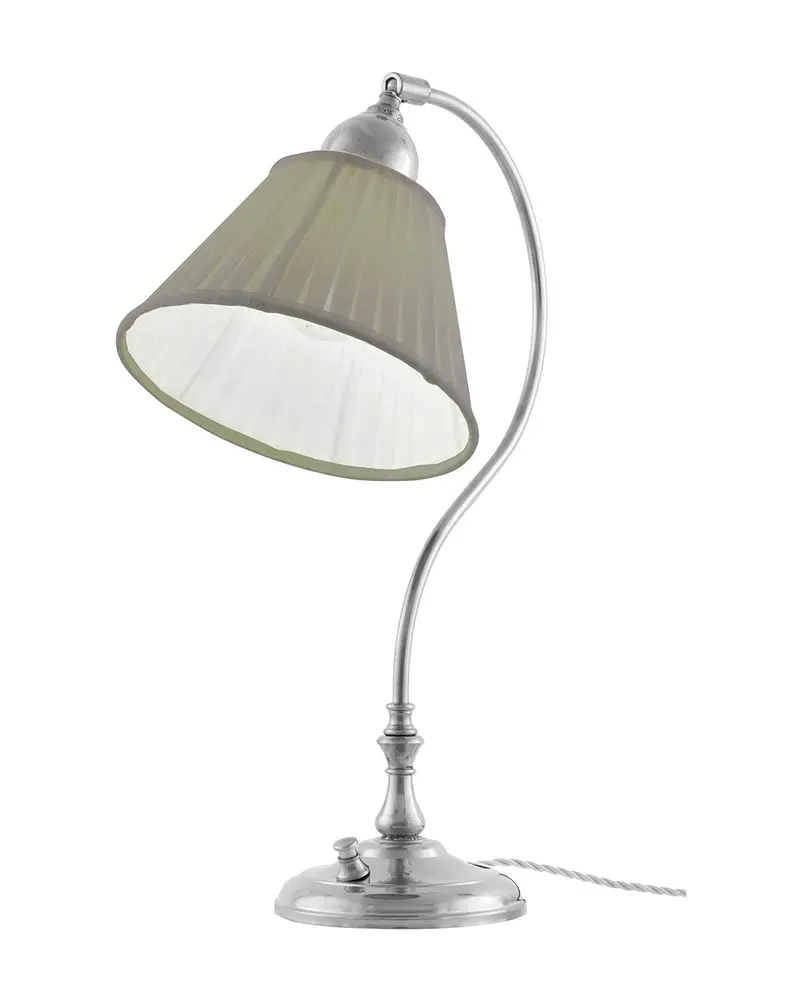 Nickel Desk Lamp – Lagerlöf Olive Green Fabric Shade, Artisan Crafted 1