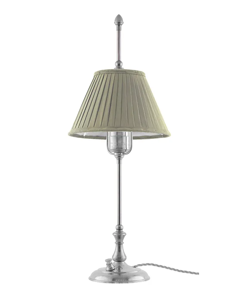Nickel Table Lamp – Kellgren Olive Green Shade, Minimalist Studio Lighting 1