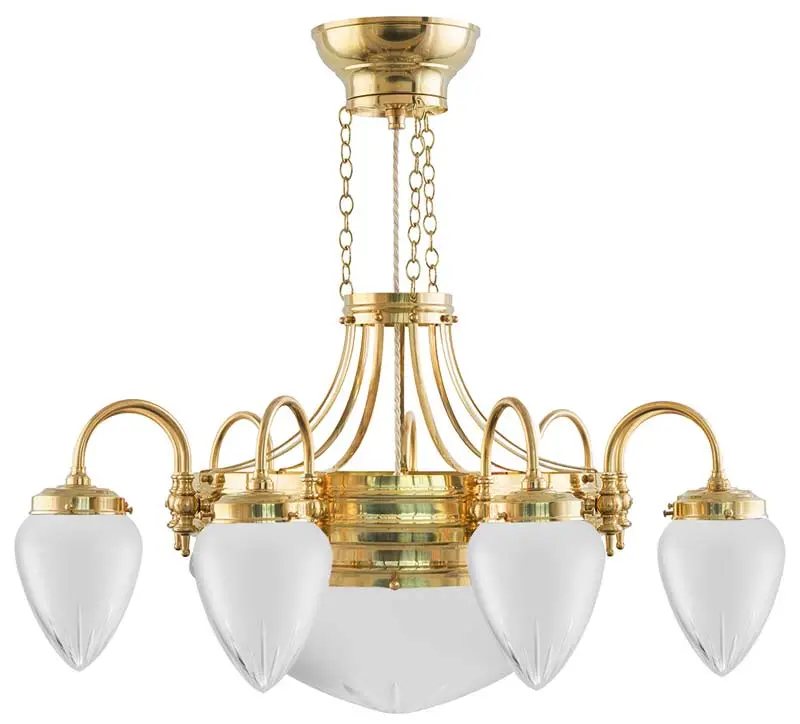 Nine-Arm Brass Ceiling Chandelier With Frosted Matte Glass Shades 1