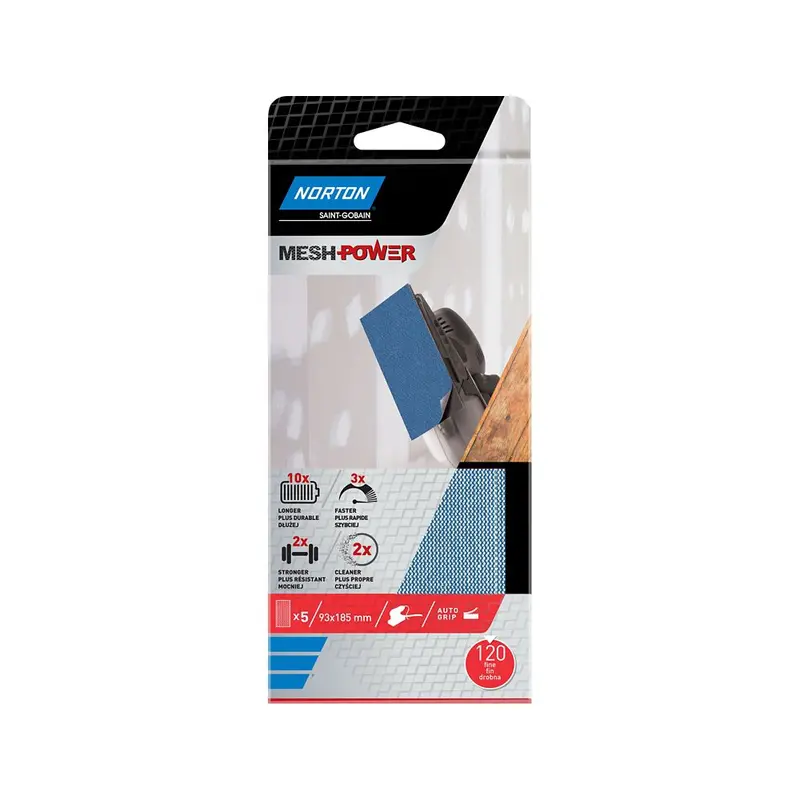 Norton Mesh Sanding Sheets – 200 × 93 Mm, 120-Grit, 5-Pack 1