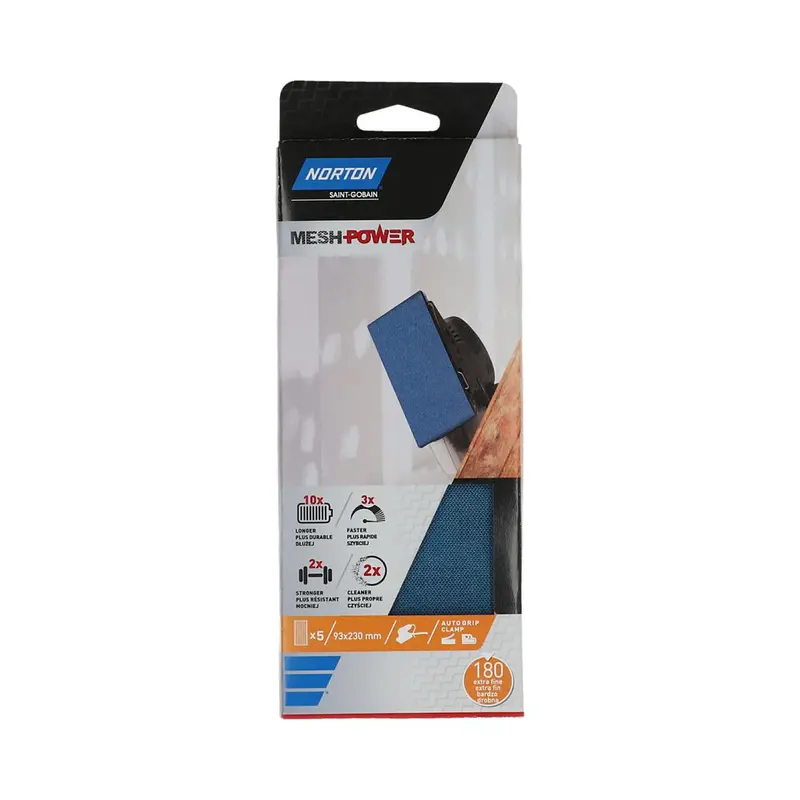 Norton Mesh Sanding Sheets – 230 × 93 Mm, 180-Grit, 5-Pack 1