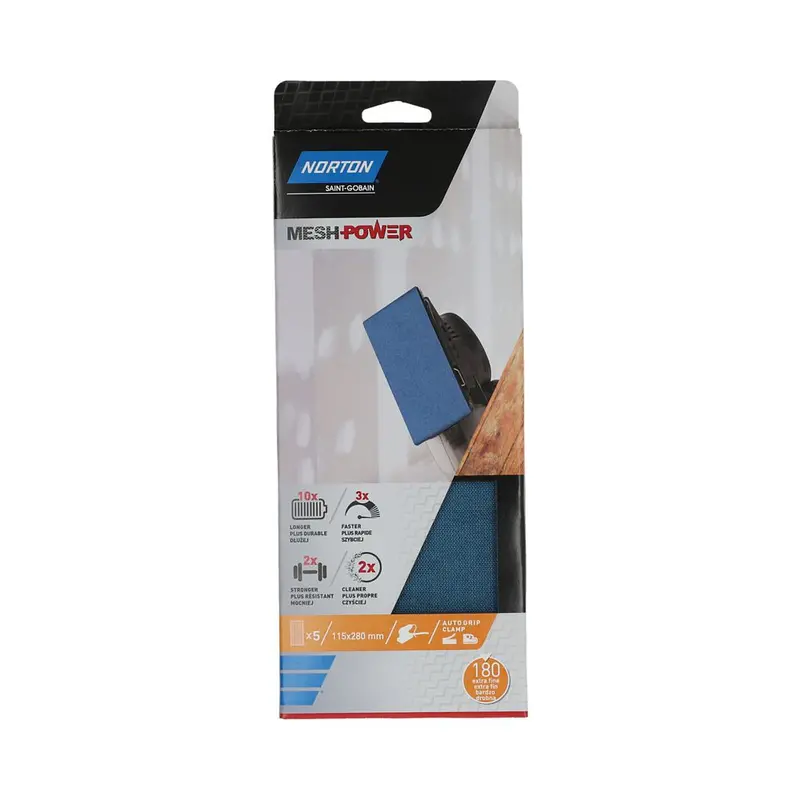 Norton Mesh Sanding Sheets – 280 × 115 Mm, 180-Grit, 5-Pack 1